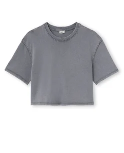 T-shirt Court En Coton épais Effet Délavé - Gris Foncé