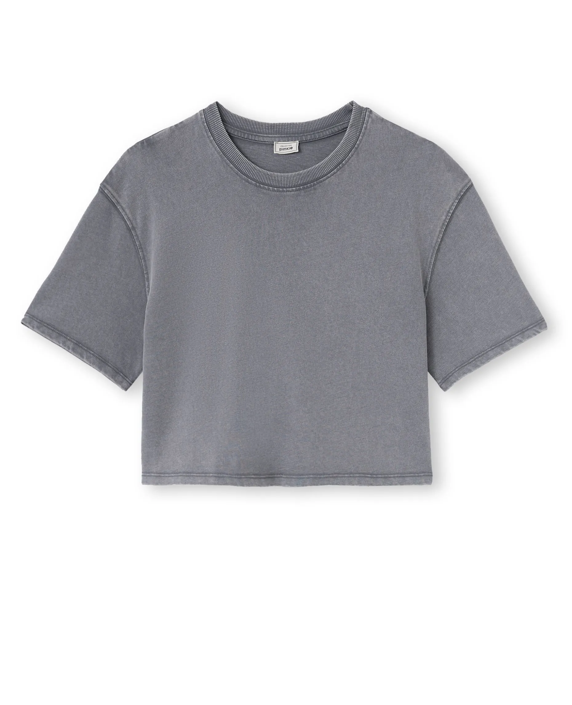 T-shirt Court En Coton épais Effet Délavé - Gris Foncé