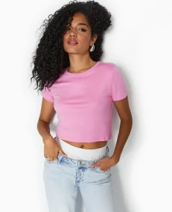 T-shirt Court En Maille Fluide - Rose