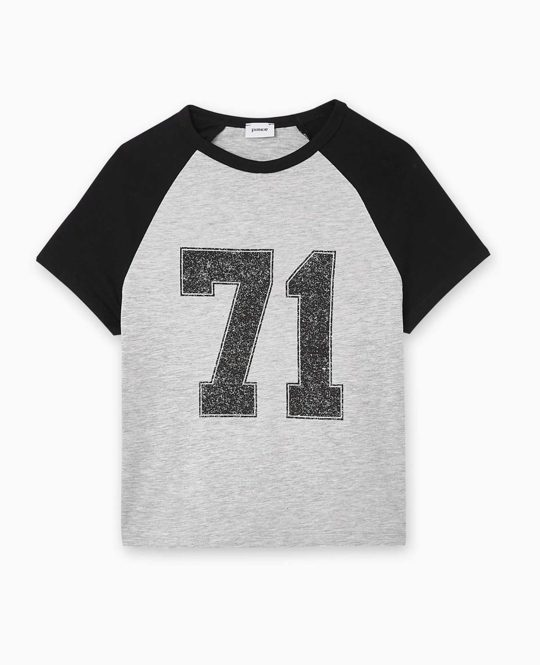 T-shirt Court Manches Raglan Avec Print - Gris Chiné