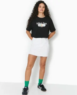 T-shirt Cropped Avec Print Devant - Noir