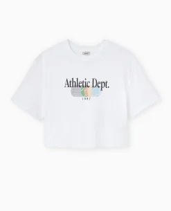 T-shirt Cropped Avec Print Devant - Blanc