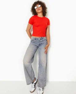 T-shirt En Maille Côtelée - Rouge