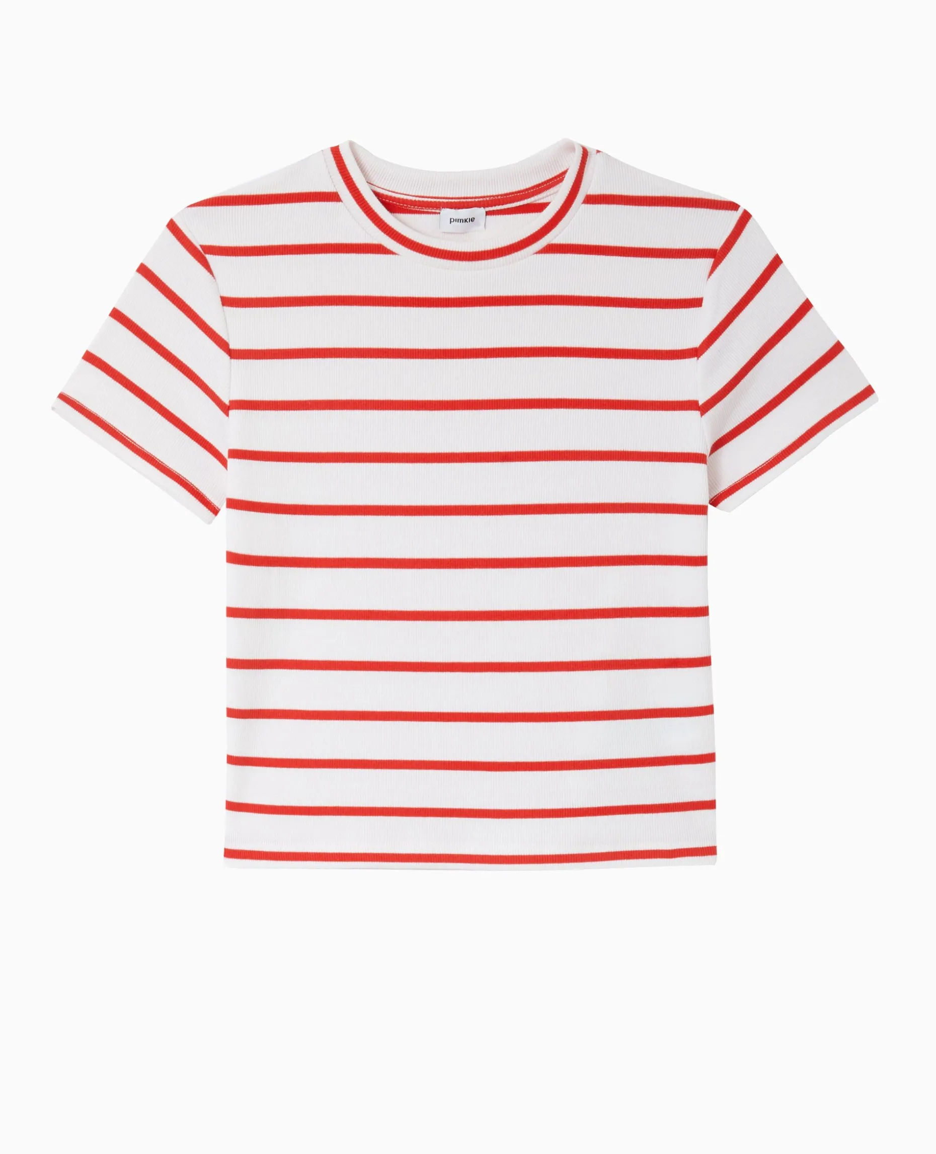 T-shirt En Maille Côtelée Motif Rayures - Rouge