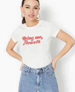 T-shirt Manches Courtes Avec Print - écru