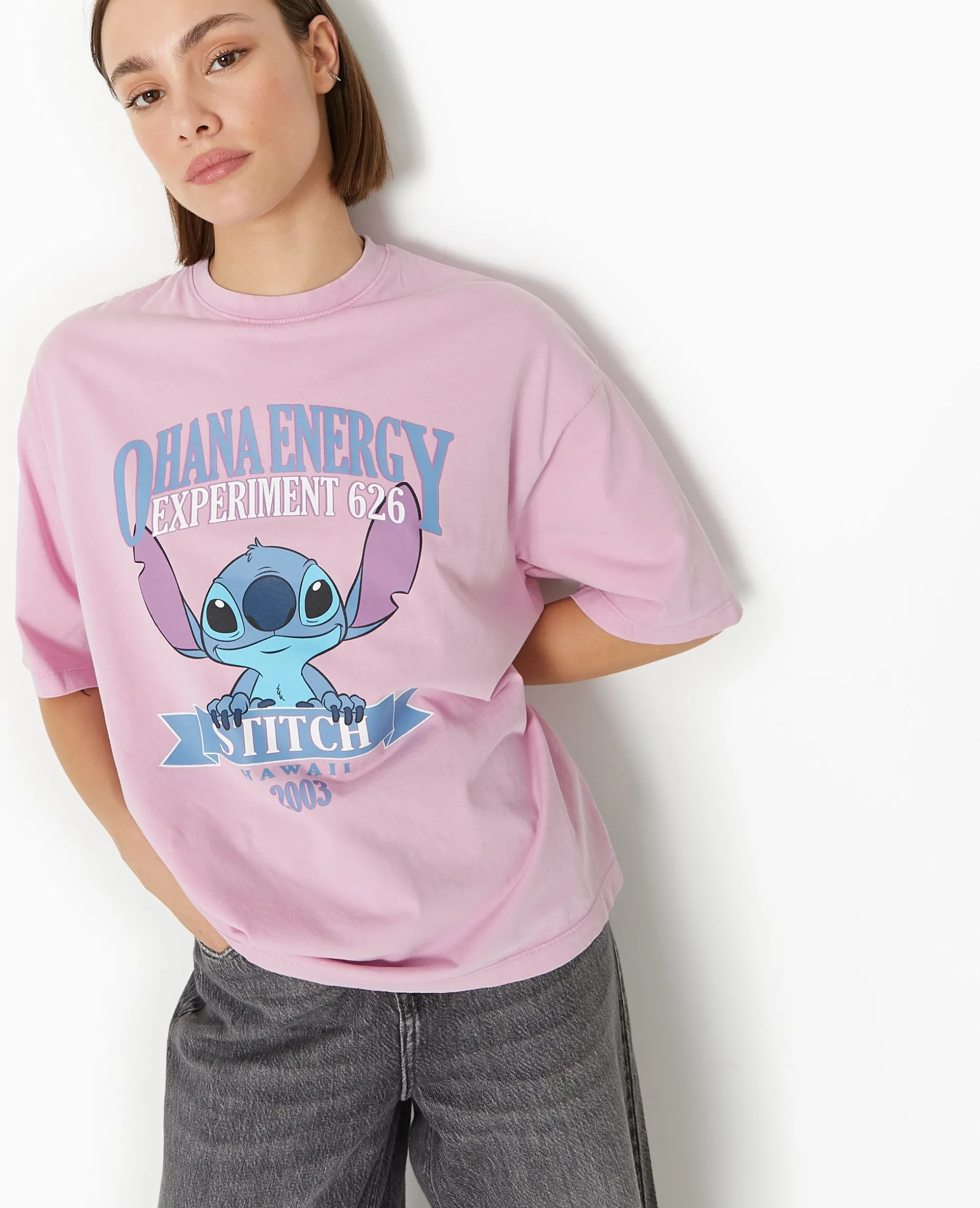 T-shirt Oversize Avec Print STITCH - Rose