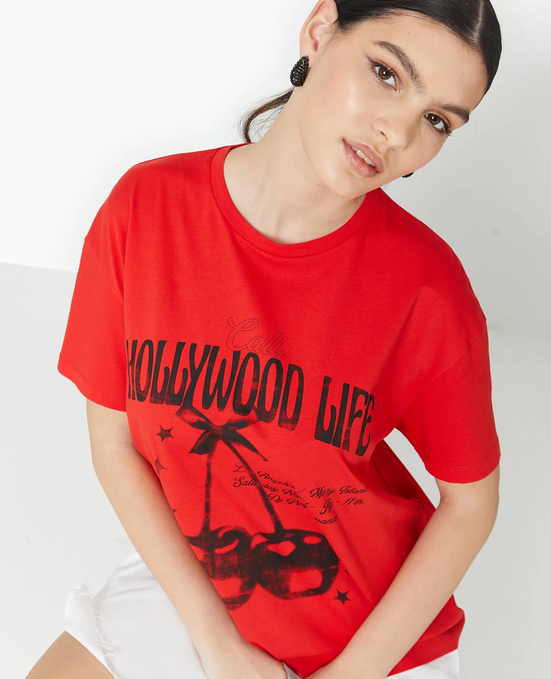 T-shirt Oversize Avec Print - Rouge