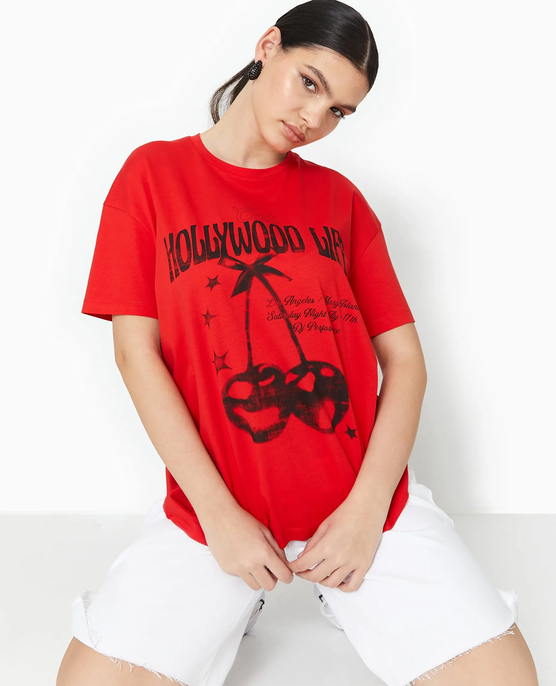 T-shirt Oversize Avec Print - Rouge