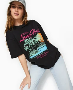 T-shirt Oversize Avec Print Devant - Noir