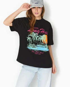T-shirt Oversize Avec Print Devant - Noir