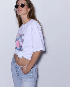 T-shirt Oversize Avec Print Devant - Blanc