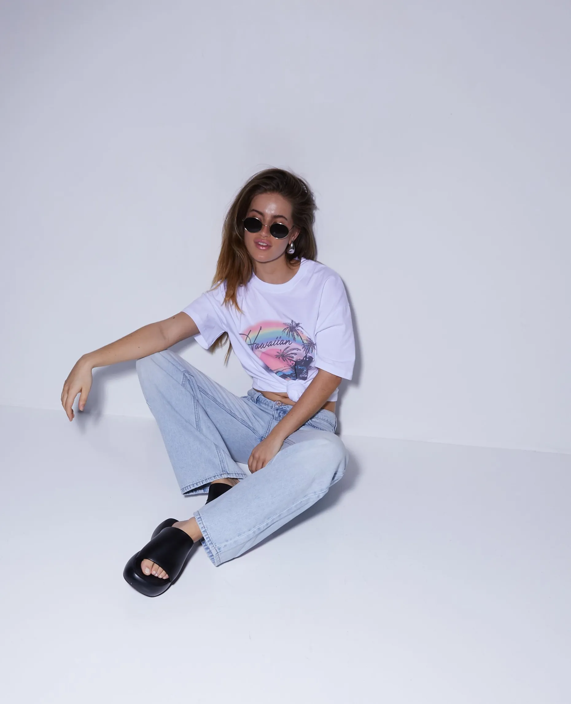 T-shirt Oversize Avec Print Devant - Blanc