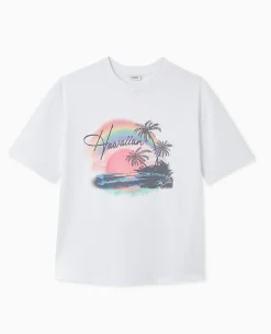T-shirt Oversize Avec Print Devant - Blanc