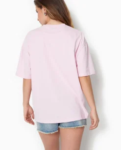 T-shirt Oversize Avec Print Devant - Rose Poudré