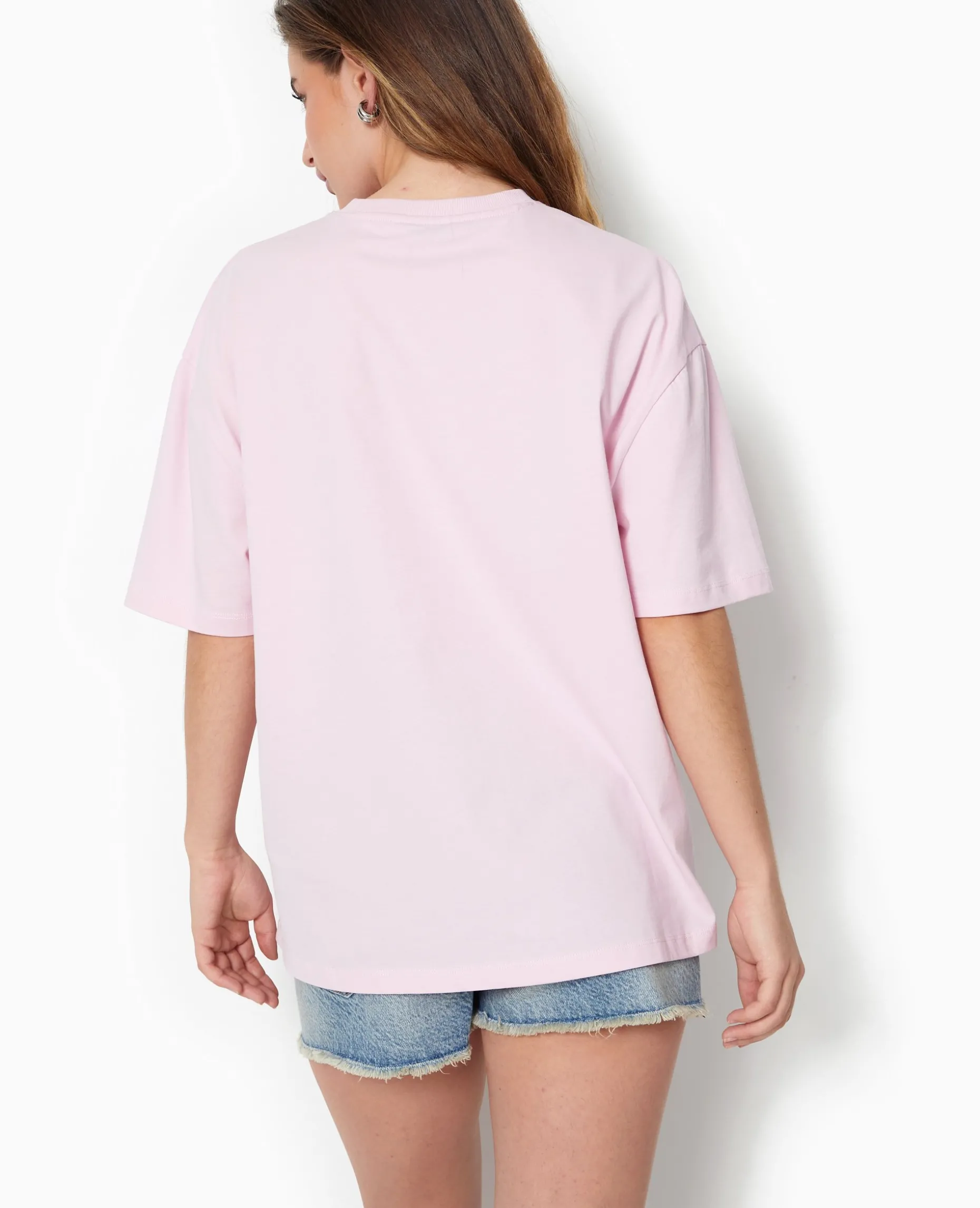 T-shirt Oversize Avec Print Devant - Rose Poudré