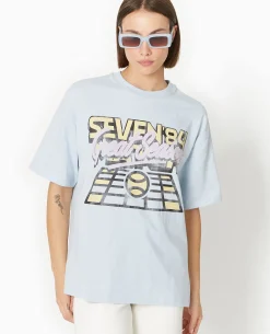 T-shirt Oversize Avec Print - Bleu