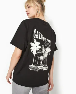 T-shirt Oversize Avec Print Devant Et Dos - Noir