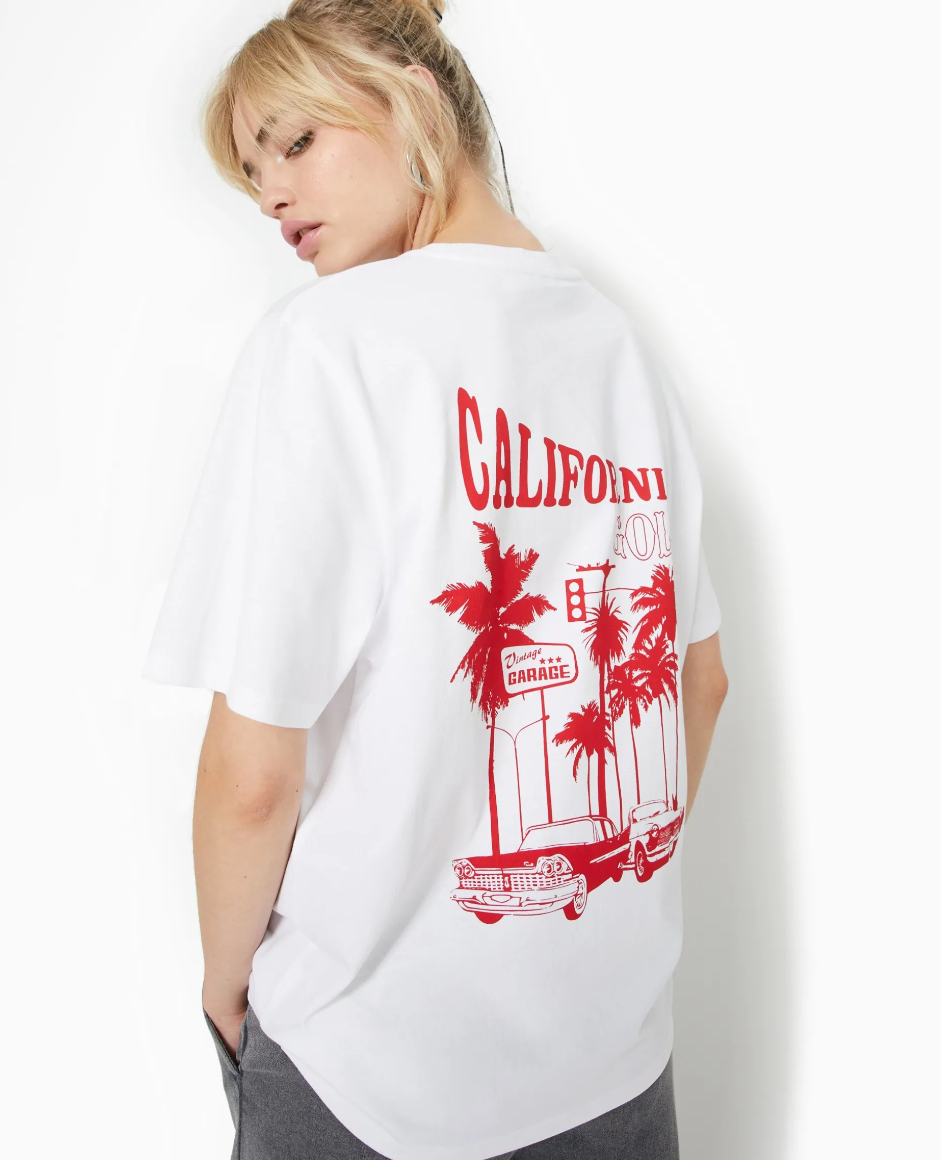 T-shirt Oversize Avec Print Poitrine Et Dos - Blanc