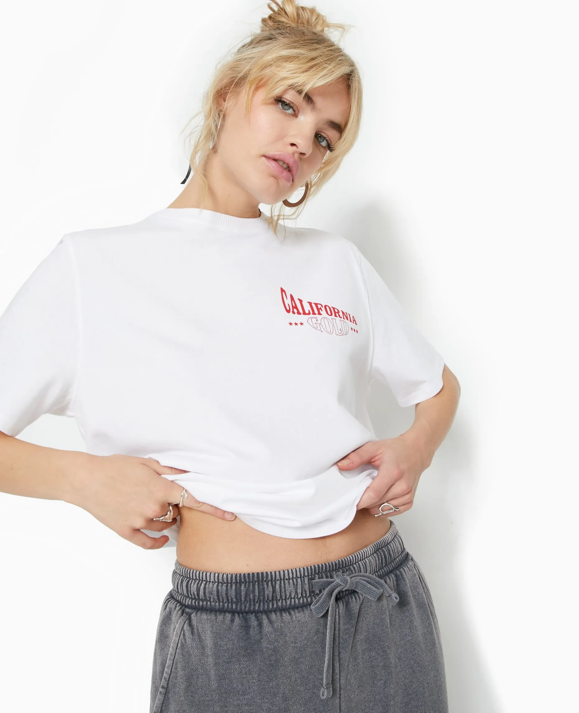 T-shirt Oversize Avec Print Poitrine Et Dos - Blanc