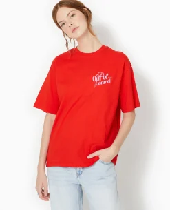 T-shirt Oversize Avec Print Devant Et Dos - Rouge
