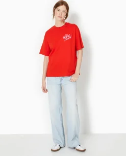 T-shirt Oversize Avec Print Devant Et Dos - Rouge