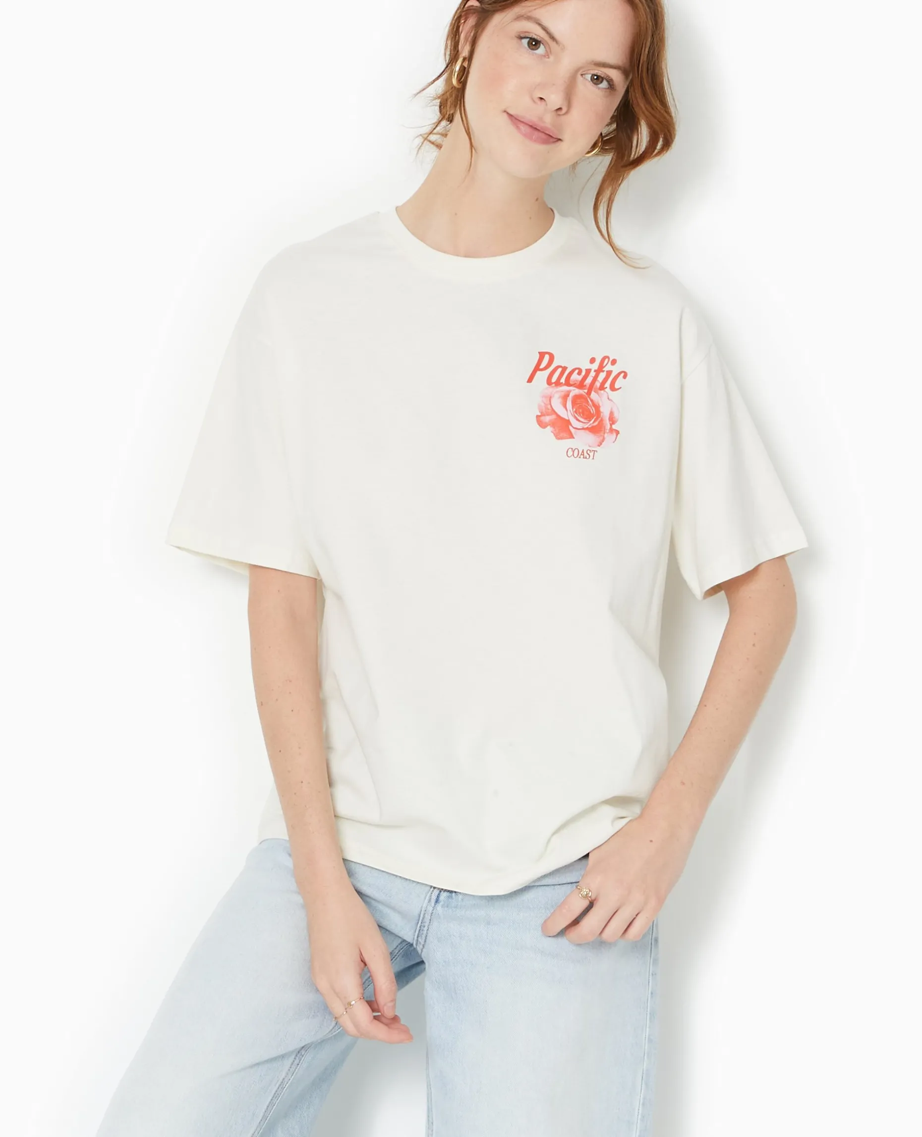 T-shirt Oversize Avec Print Devant Et Dos - écru