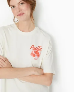 T-shirt Oversize Avec Print Devant Et Dos - écru
