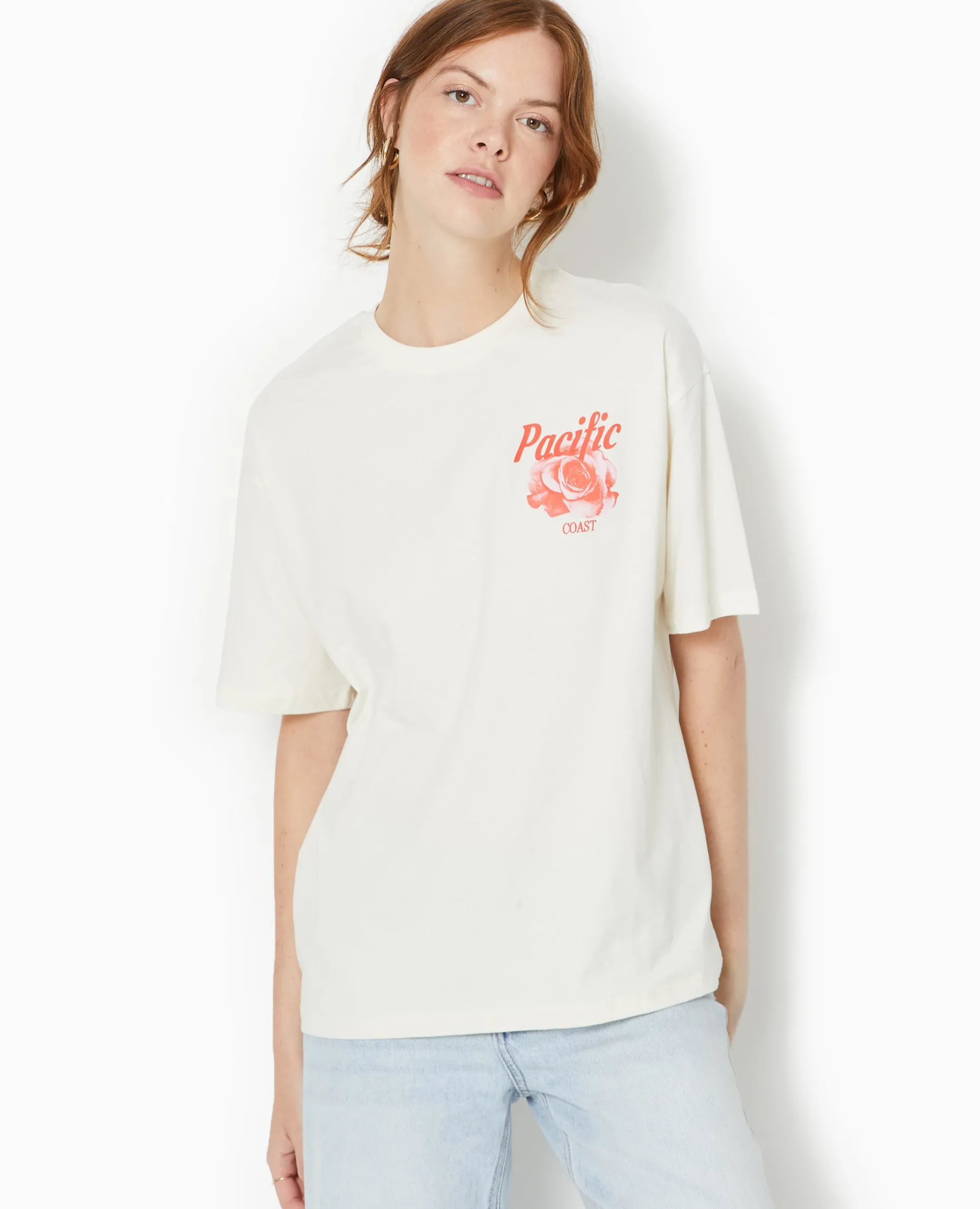 T-shirt Oversize Avec Print Devant Et Dos - écru