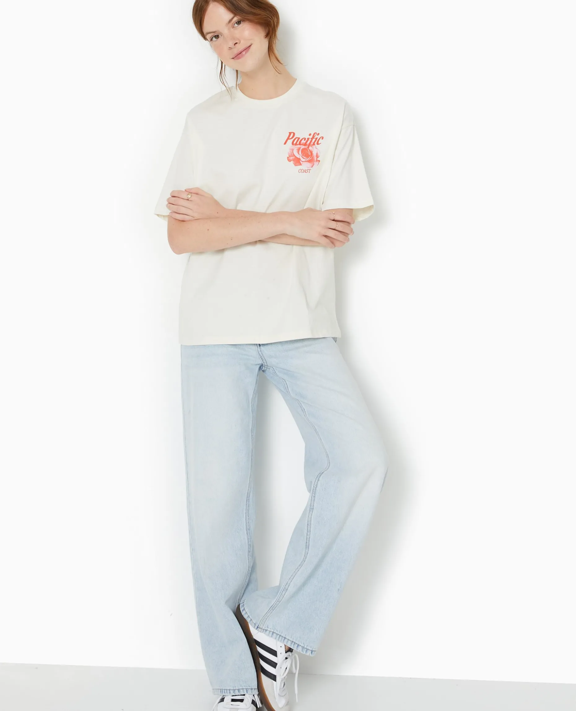 T-shirt Oversize Avec Print Devant Et Dos - écru