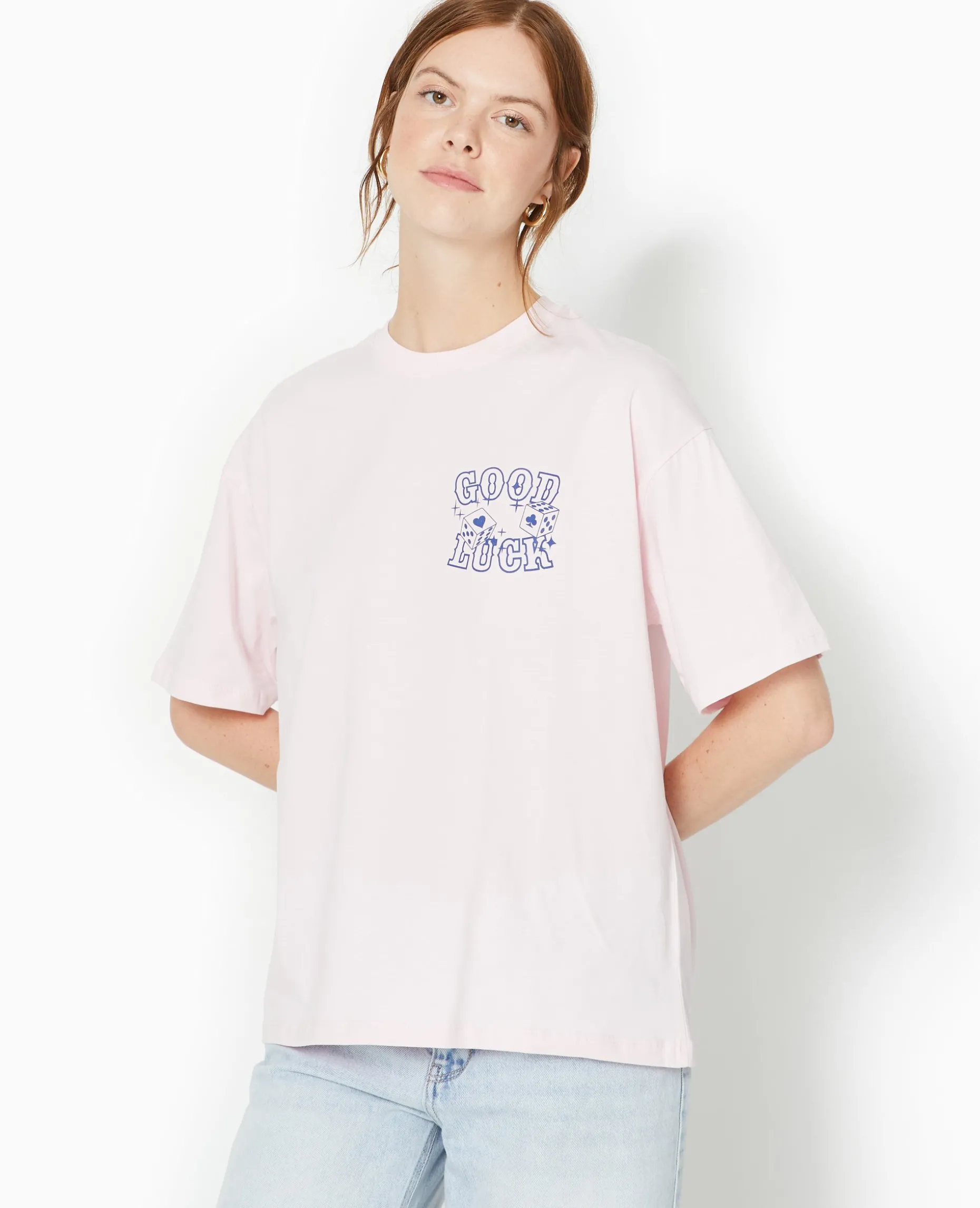 T-shirt Oversize Avec Print Devant Et Dos - Rose Clair