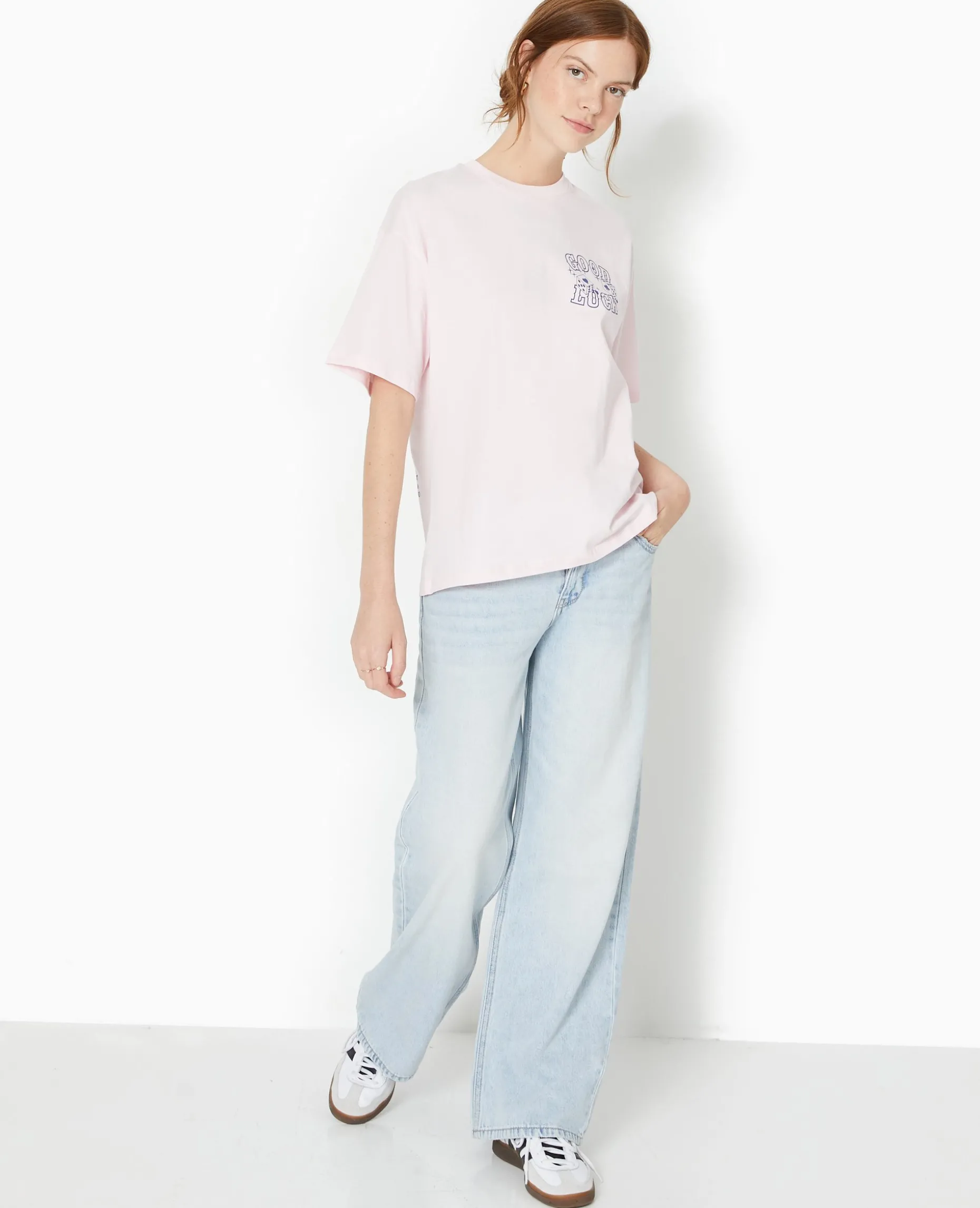 T-shirt Oversize Avec Print Devant Et Dos - Rose Clair