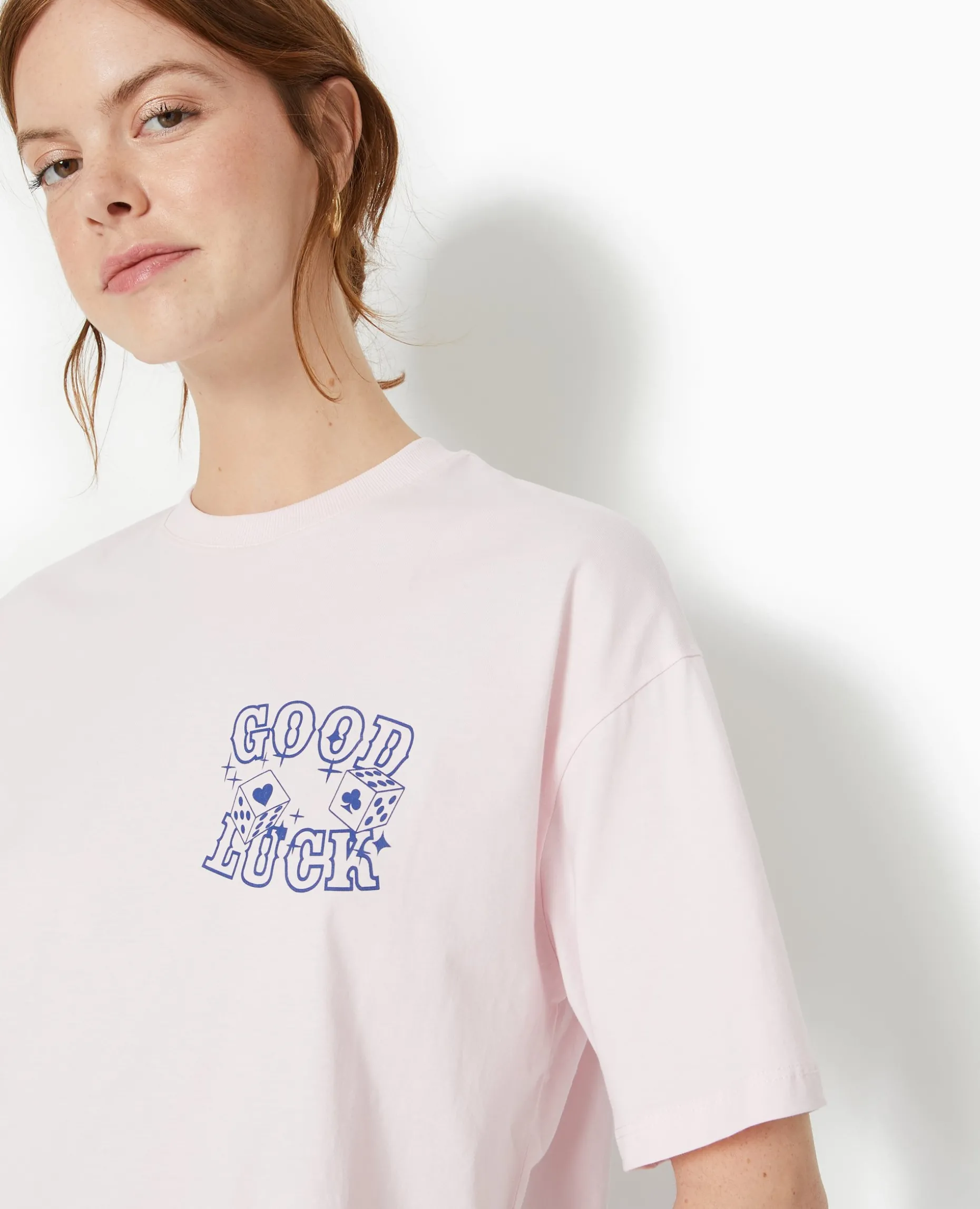 T-shirt Oversize Avec Print Devant Et Dos - Rose Clair
