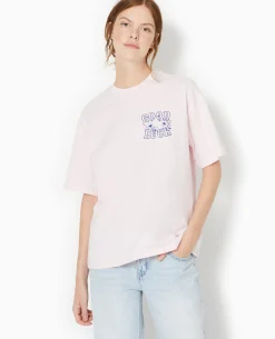 T-shirt Oversize Avec Print Devant Et Dos - Rose Clair