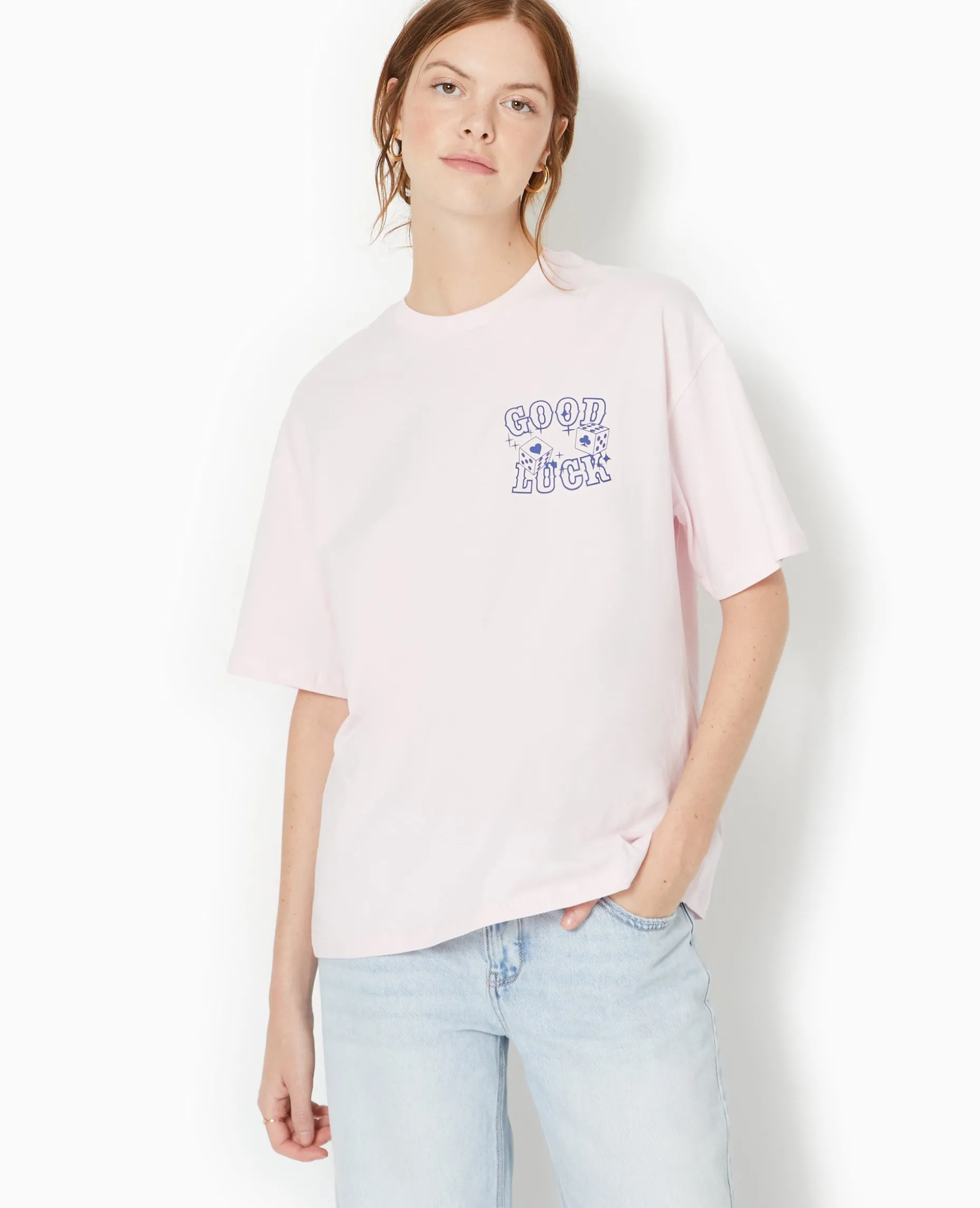 T-shirt Oversize Avec Print Devant Et Dos - Rose Clair