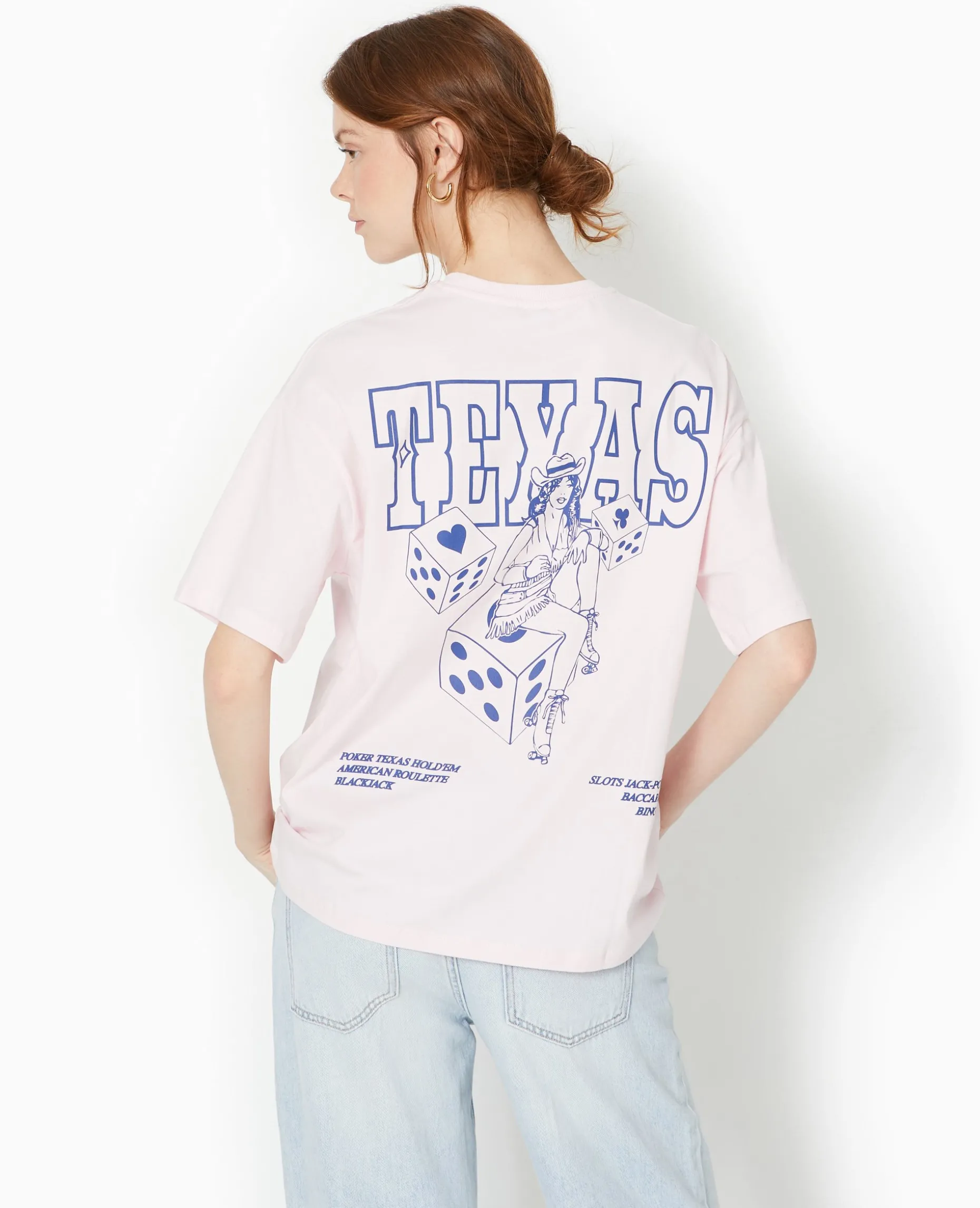 T-shirt Oversize Avec Print Devant Et Dos - Rose Clair