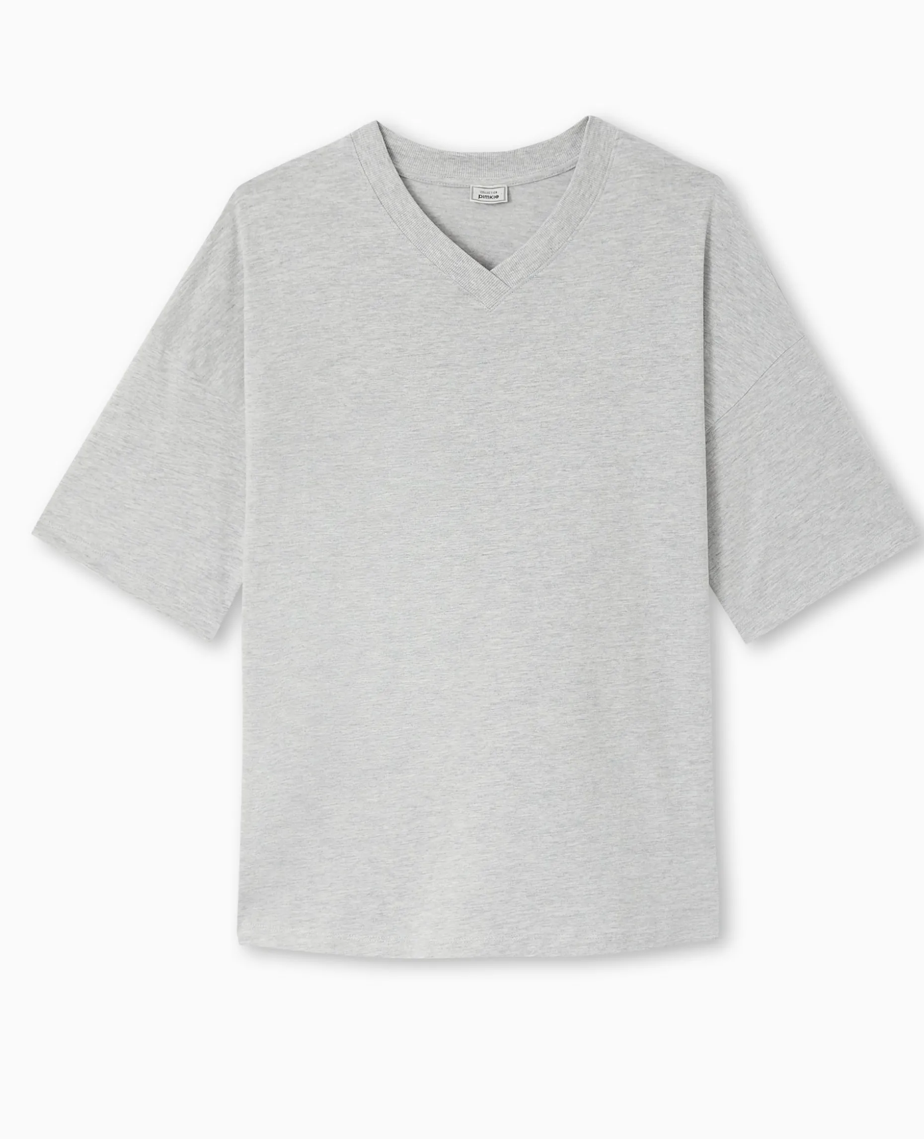 T-shirt Oversize Col V Manches Descendues - Gris Chiné