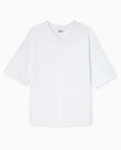 T-shirt Oversize Col V Manches Descendues - Blanc