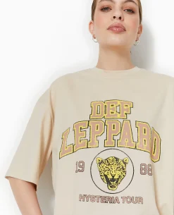 T-shirt Oversize DEF LEPPARD - Beige
