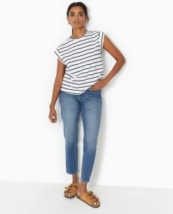 T-shirt Oversize Sans Manches Rayé - Noir