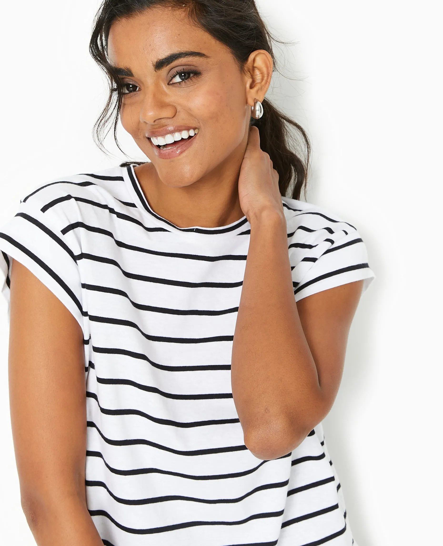 T-shirt Oversize Sans Manches Rayé - Noir