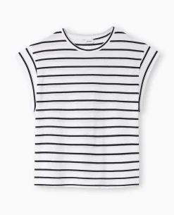 T-shirt Oversize Sans Manches Rayé - Noir