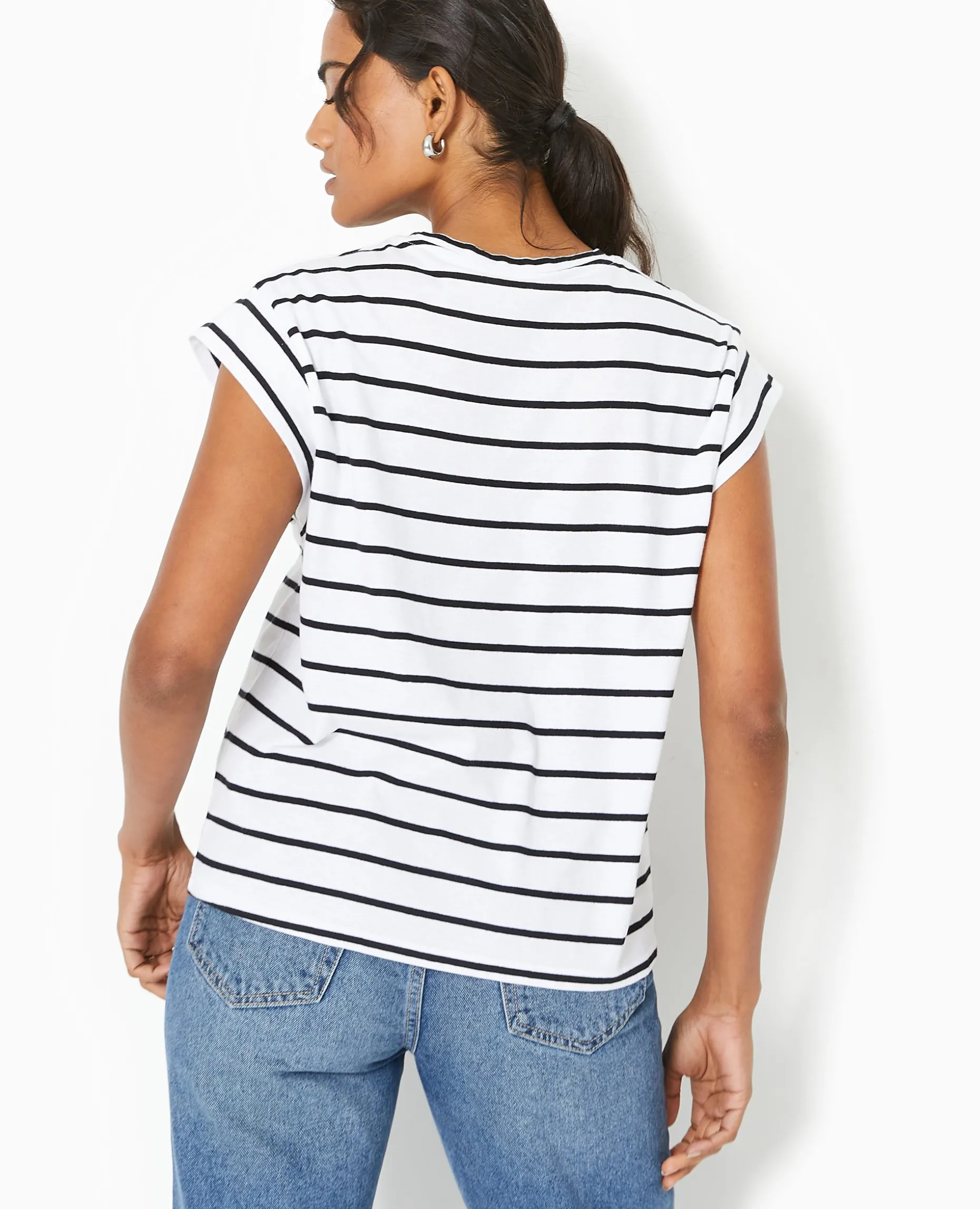 T-shirt Oversize Sans Manches Rayé - Noir