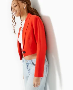 Veste Blazer Courte Avec Pinces - Rouge