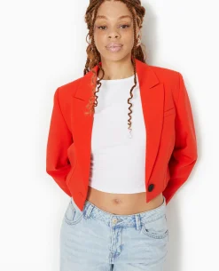 Veste Blazer Courte Avec Pinces - Rouge