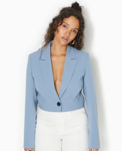 Veste Blazer Courte Avec Pinces - Bleu