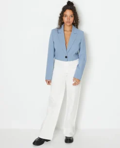 Veste Blazer Courte Avec Pinces - Bleu