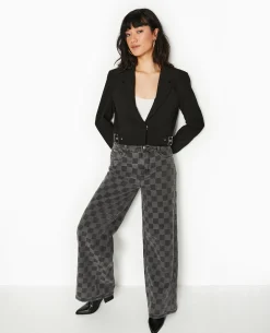Veste Blazer Courte Avec Pattes Et Boucles - Noir
