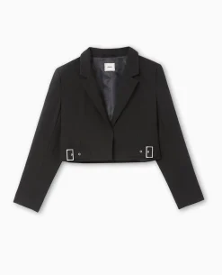 Veste Blazer Courte Avec Pattes Et Boucles - Noir