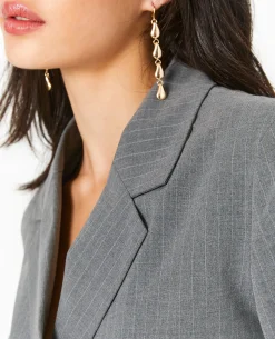 Veste Blazer Cropped Rayures Banquier - Gris Clair