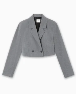 Veste Blazer Cropped Rayures Banquier - Gris Clair